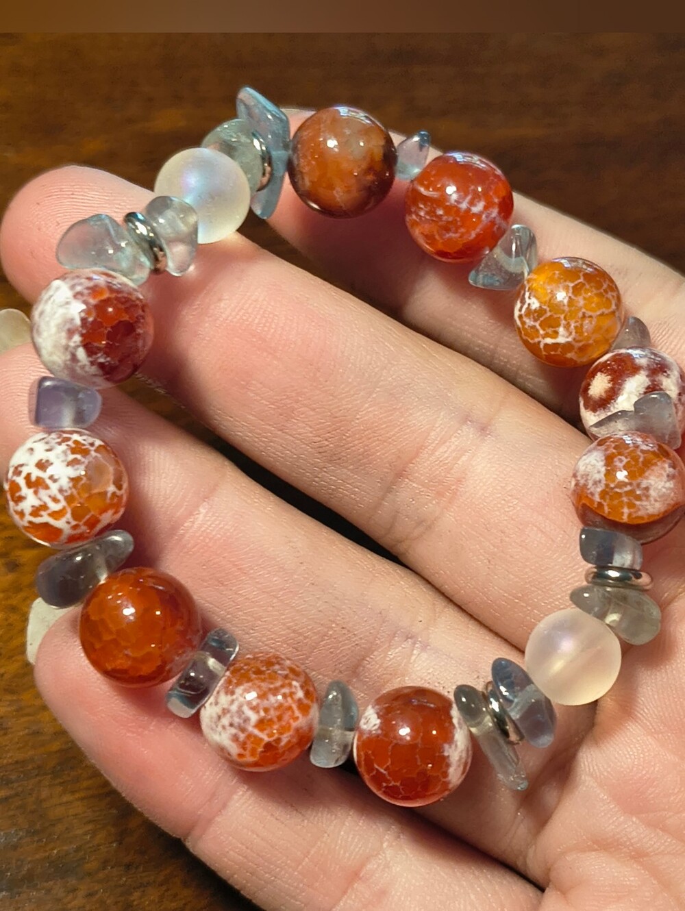 Beaded Red Orange Agate Stretch Bracelet - Unbranded
